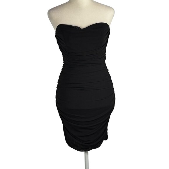 Like New! HELLO MOLLY Black Strapless Tulle Ruched Mini Dress Size US 6 - Picture 1 of 11